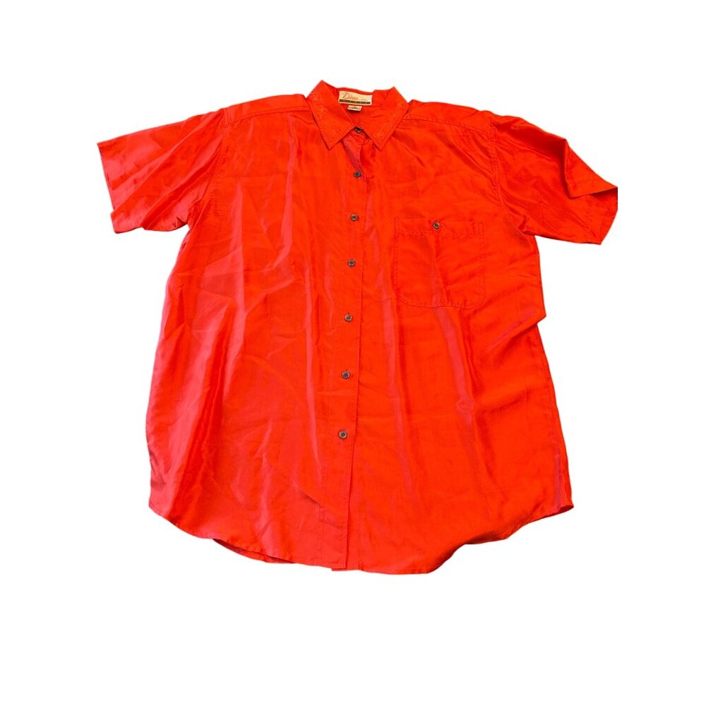 Diana Marco Mens Red Silk Button-Up Shirt Size 16 Vintage 80s